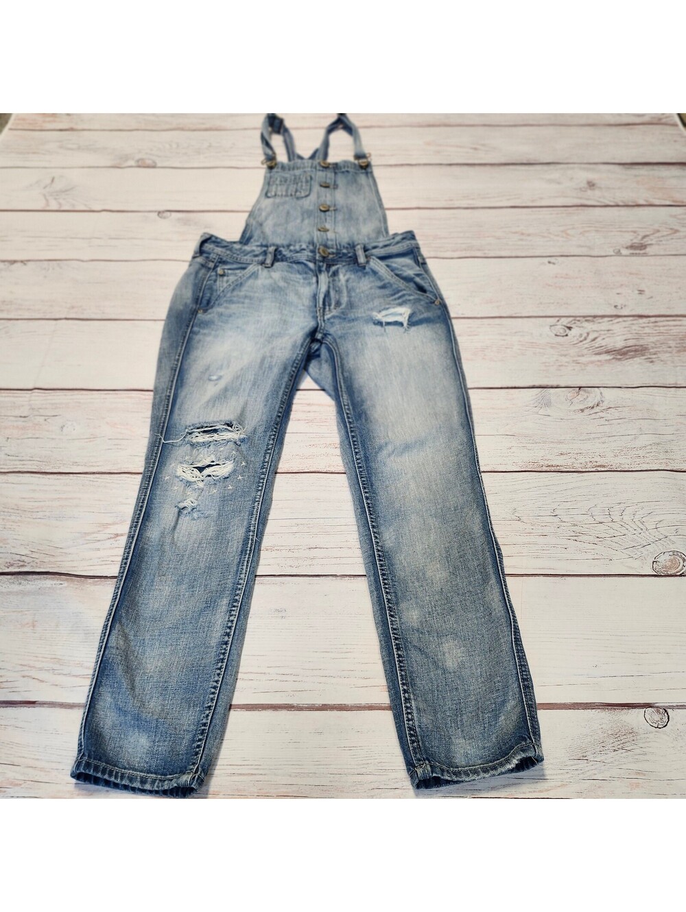 American Eagle Distressed Denim Overalls Size Small
